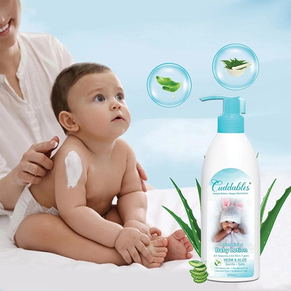 cuddables baby lotion applied on baby skin
