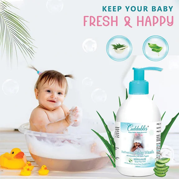 fresh and happy child using baby wash made from neem and aloevera