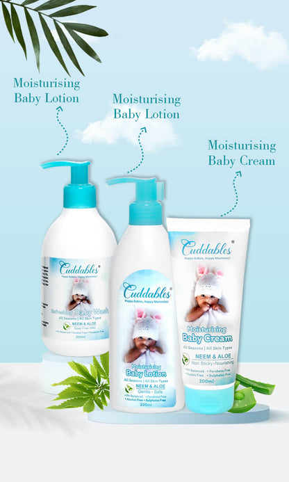 creative image of baby lotion, baby wash and baby cream