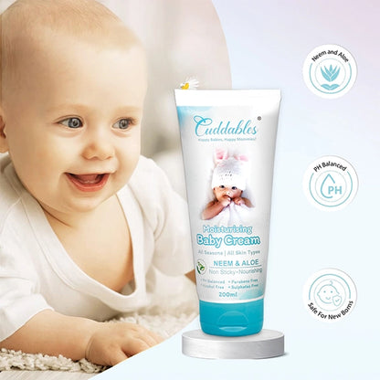 cuddables baby cream made of neem and aloe with Ph balanced and it is safe for new born childs